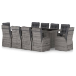 Set da Pranzo da Giardino 11 pz con Cuscini Polyrattan Grigio