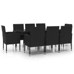 Set Mobili da Pranzo per Giardino 9 pz in Polyrattan Nero