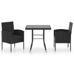 Set da Pranzo da Giardino 3 pz in Polyrattan Nero