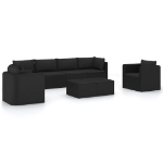 Set Divani da Giardino 7 pz con Cuscini in Polyrattan Nero