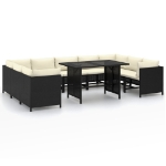 Set Divani da Giardino 10 pz con Cuscini in Polyrattan Nero