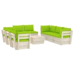 Set Divani da Giardino su Pallet 9 pz con Cuscini Legno Abete