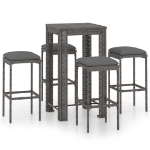 Set da Bar da Giardino 5 pz con Cuscini in Polyrattan Grigio