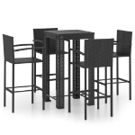 Set Bar da Giardino 5 pz con Braccioli in Polyrattan Nero