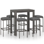 Set da Bar da Giardino 7 pz con Cuscini in Polyrattan Grigio