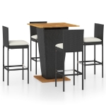 Set da Bar da Giardino 5 pz con Cuscini in Polyrattan Nero