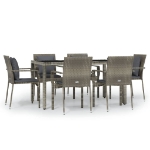 Set da Pranzo da Giardino 7 pz con Cuscini in Polyrattan Grigio