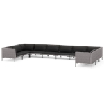 Divani da Giardino 10 pz con Cuscini in Polyrattan Grigio Scuro