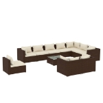 Set Divani da Giardino 11 pz con Cuscini in Polyrattan Marrone