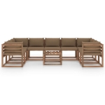 Set Salotto da Giardino 10 pz con Cuscini Tortora