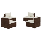 Set Divani da Giardino 4 pz con Cuscini in Polyrattan Marrone