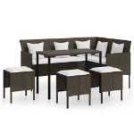 Set Mobili 5 Pz Divano a L con Cuscini in Polyrattan Marrone