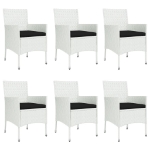 Set da Pranzo da Giardino 7 pz con Cuscini in Polyrattan Bianco