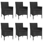 Set da Pranzo da Giardino 7 pz Nero con Cuscini in Polyrattan