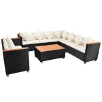 Set Divani da Giardino 6 pz con Cuscini in Polyrattan Nero