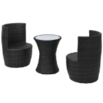 Set da Bistrot 3 pz con Cuscini in Polyrattan Nero