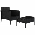 Set da Giardino 2 pz con Cuscini Nero in Polyrattan