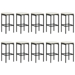 Set Bar da Giardino 11 pz con Cuscini in Polyrattan Nero