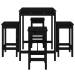 Set Bar da Giardino 5 pz Nero in Legno Massello di Pino