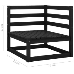 Set Divani da Giardino 3 pz Nero in Legno Massello di Pino