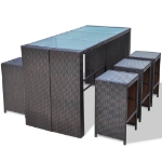 Set da Bar da Giardino 7 pz con Cuscini in Polyrattan Marrone