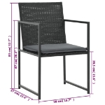 Set da Pranzo da Giardino 5 pz con Cuscini in Polyrattan Nero