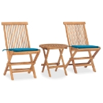 Set da Pranzo Giardino Pieghevole 3 pz Cuscino Massello di Teak