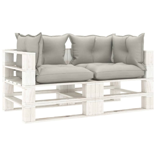 Divano da Giardino Pallet 2 Posti con Cuscini Tortora in Legno