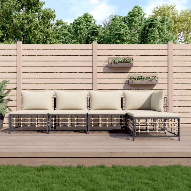 Set Divani da Giardino 5 pz con Cuscini Antracite in Polyrattan
