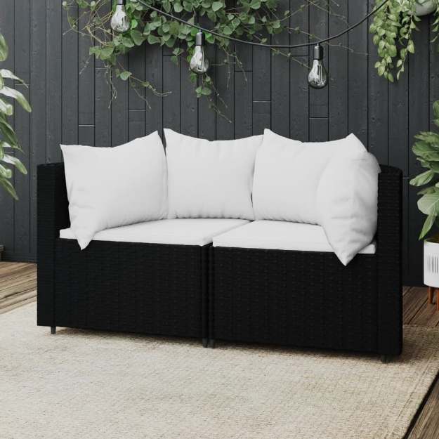 Divani Angolari da Giardino con Cuscini 2pz in Polyrattan Nero