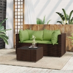 Set Mobili da Giardino 3 pz con Cuscini in Polyrattan Marrone