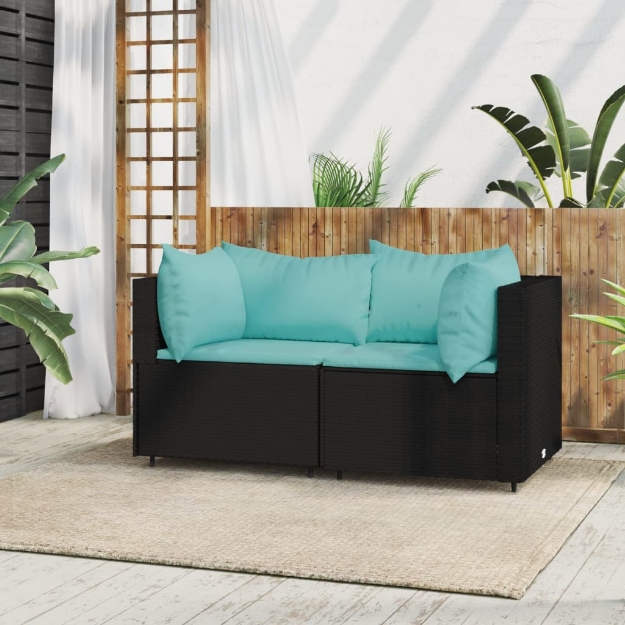 Divani Angolari da Giardino con Cuscini 2pz in Polyrattan Nero