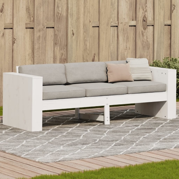 Divano Giardino 3 Posti Bianco 189x60x62 cm Legno Massello Pino