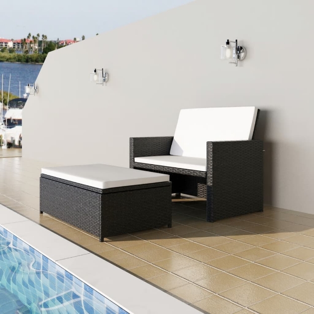 Set Divani da Giardino 2 pz con Cuscini in Polyrattan Nero