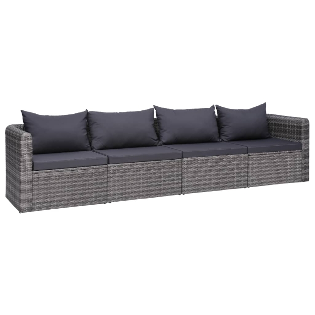 Set Divani da Giardino 4 pz con Cuscini Grigio in Polyrattan