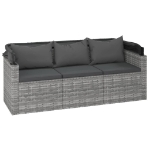 Divano Giardino 3 Posti Tetto e Poggiapiedi Grigio Polyrattan