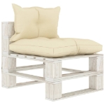 Divano Centrale da Giardino Pallet con Cuscini Crema in Legno