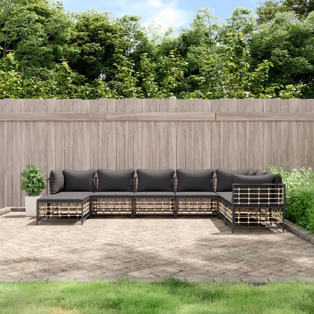 Set Divani da Giardino 8 pz con Cuscini Antracite in Polyrattan