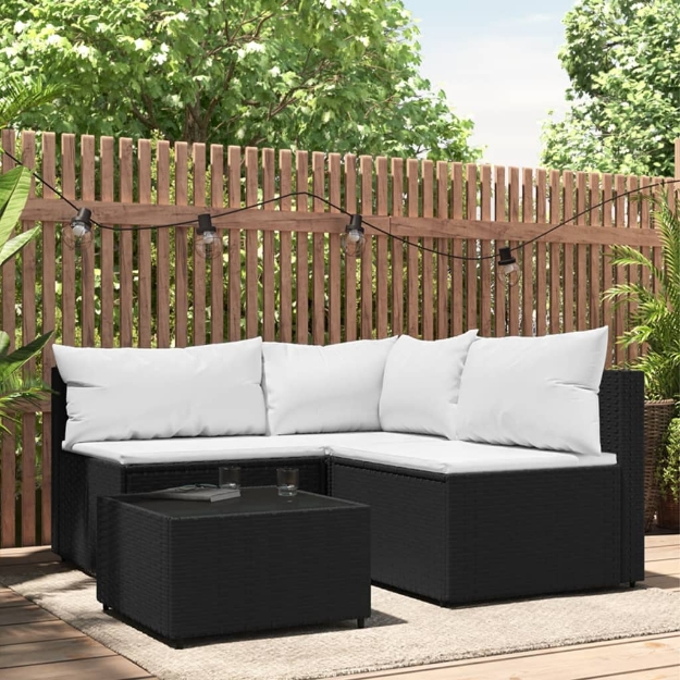 Set Divani da Giardino 4 pz con Cuscini Nero in Polyrattan