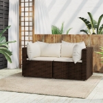 Divani Angolari da Giardino con Cuscini 2pz Polyrattan Marrone