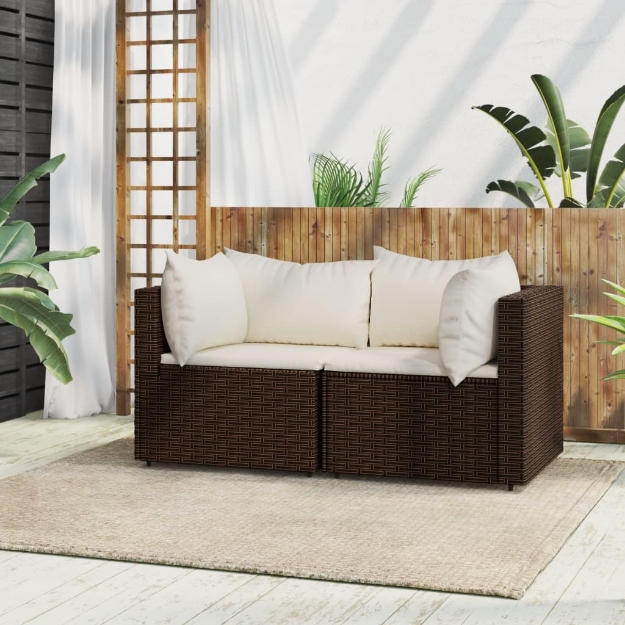 Divani Angolari da Giardino con Cuscini 2pz Polyrattan Marrone