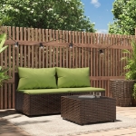 Set Mobili da Giardino 3 pz con Cuscini in Polyrattan Marrone