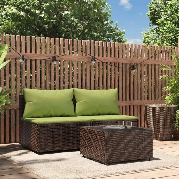 Set Mobili da Giardino 3 pz con Cuscini in Polyrattan Marrone