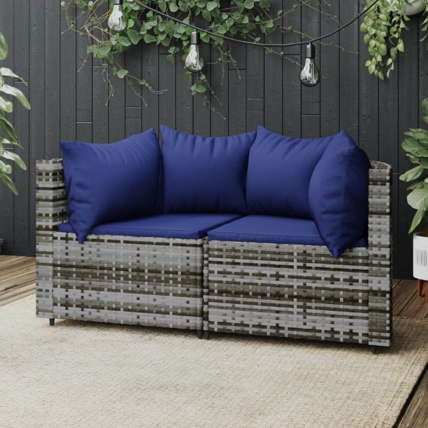 Divani Angolari da Giardino con Cuscini 2pz Polyrattan Grigio