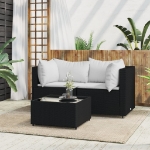 Set Divani da Giardino 3 pz con Cuscini Nero in Polyrattan