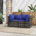 Divani Angolari da Giardino con Cuscini 2pz Polyrattan Grigio