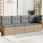 Divano da Giardino con Cuscini a 4 Posti Beige in Polyrattan