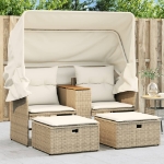 Divano Giardino 2 Posti Baldacchino e Sgabelli Beige Polyrattan