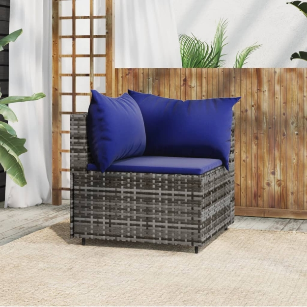 Divano Angolare da Giardino con Cuscini in Polyrattan Grigio