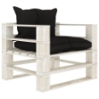 Poltrona da Giardino Pallet con Cuscini Neri in Legno